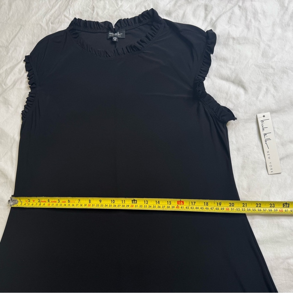 Nicole Miller New York 1X Black Ruffle Mock Neck Sleeveless A-Line Dress Stretch - Picture 11 of 12